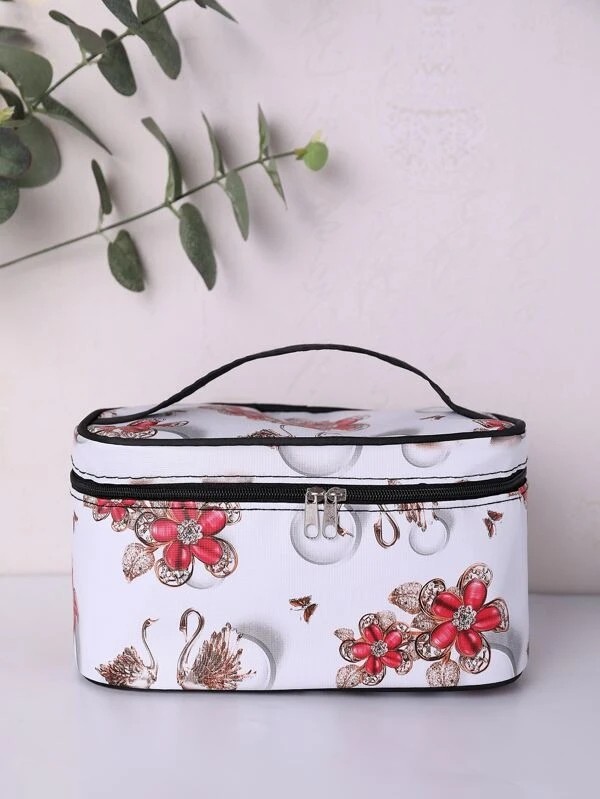Floral Pattern Square Makeup Bag