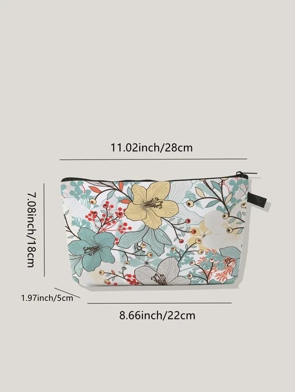 Flower Pattern Zippered Makeup Bag