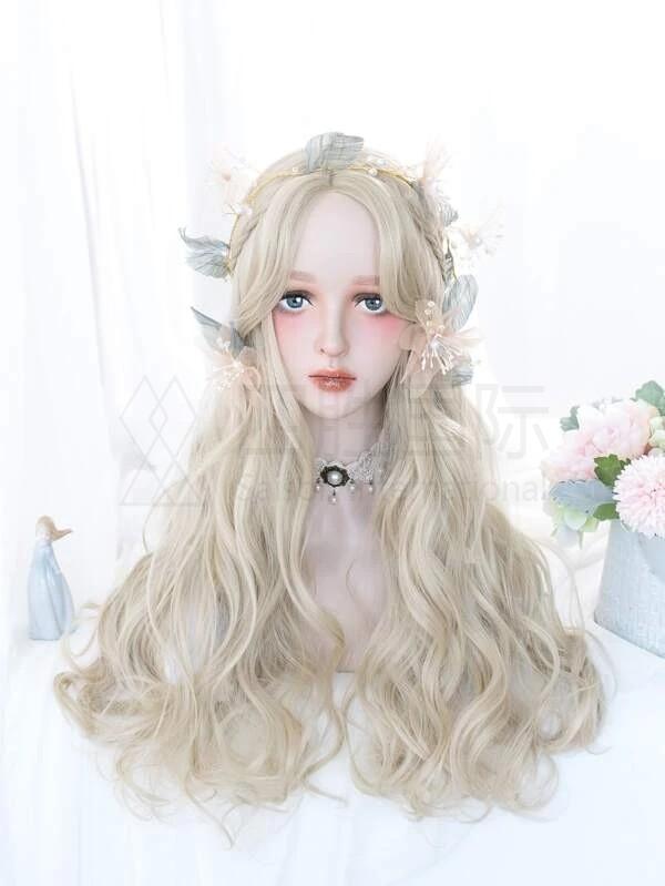 Natural Long Curly Synthetic Wig With Bangs
