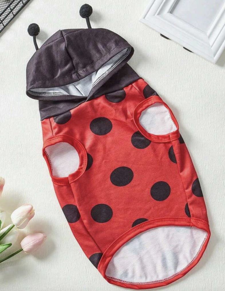 PETSIN レッド＆ブラックのコスプレレディバグ柄ペット用ベスト服、犬と猫用