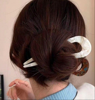 Uピン 上品な女性用樹脂製Uシェイプグラフィックおしゃれデコレーションヘアフォークピン グラデーションカラー デザイン