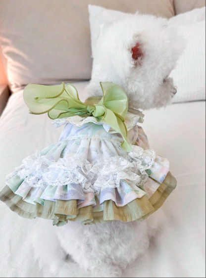 かわいらしくスタイリッシュな子犬/子猫の服、小型犬用アパレル、快適なグリーン フェアリーテイルドレス