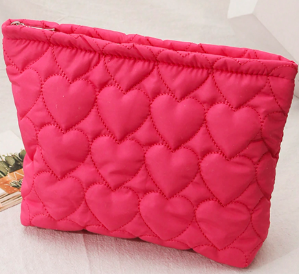 取り外し可能なインサートメイクポーチ、スキンケアバッグ、化粧品ケース付きキルト ハート型クラッチバッグ 