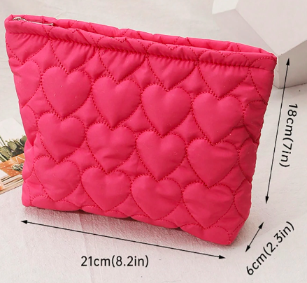 取り外し可能なインサートメイクポーチ、スキンケアバッグ、化粧品ケース付きキルト ハート型クラッチバッグ 