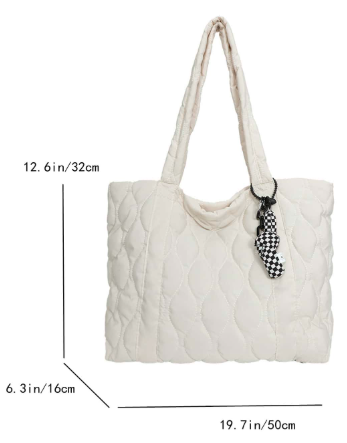 キルティング大容量ショルダートートバッグ、日常使い、通勤、学校、大学の勉強に適しています、軽量、折りたたみ可能、ベージュ色