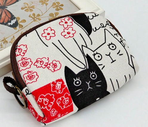 半円形ジッパー ミニ コインパース、かわいいカートゥーン マルチファンクション ストレージバッグ、カートゥーンプリント ウォレット、カード、クレジットカード、キーを収納可能