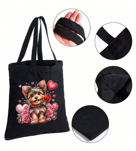 スペース 洗練 ヨークシャーテリア キャンバストートバッグ、ショルダーストラップ、グロサリーショッピングと日常使いに最適、旅行、通学、通勤に最適