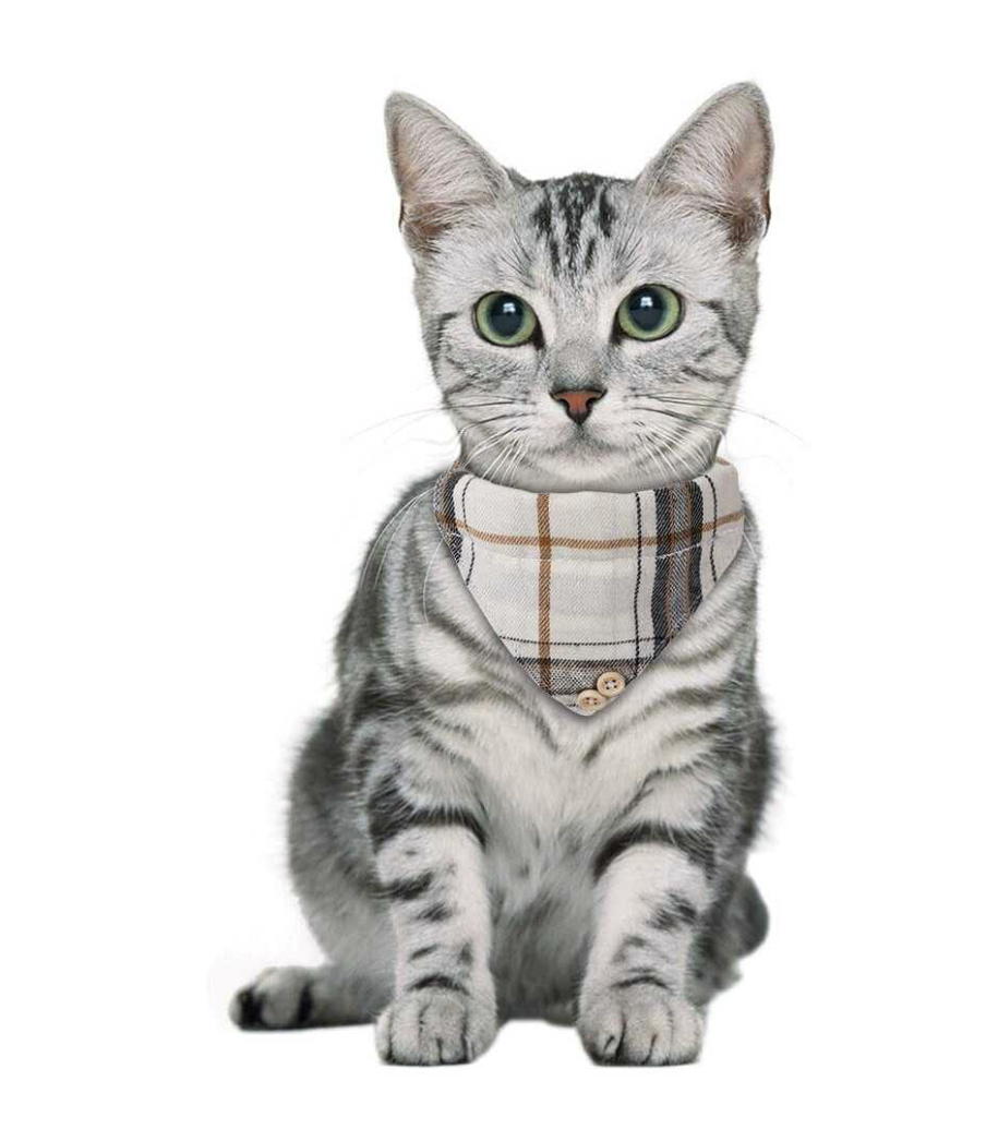 三角バンダナ首輪1個セット、グリッド布、猫と小型犬に最適