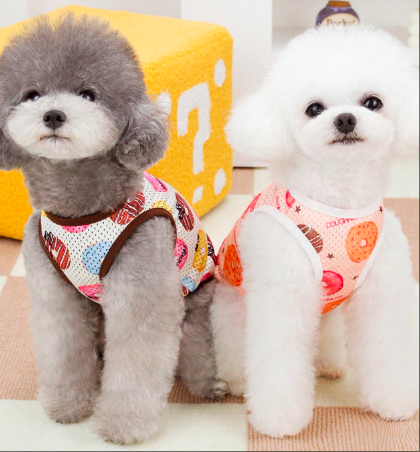 ピンクのドーナツ柄 可愛いペット犬猫ベストハーネス、屋外使用に適しています