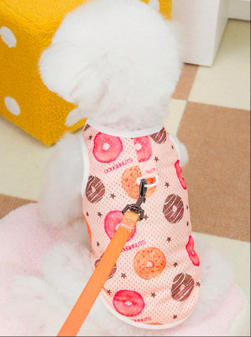 ピンクのドーナツ柄 可愛いペット犬猫ベストハーネス、屋外使用に適しています