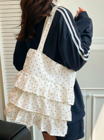 フリル肩掛け、優雅なキャンバスバッグ