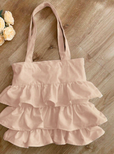 フリル肩掛け、優雅なキャンバスバッグ