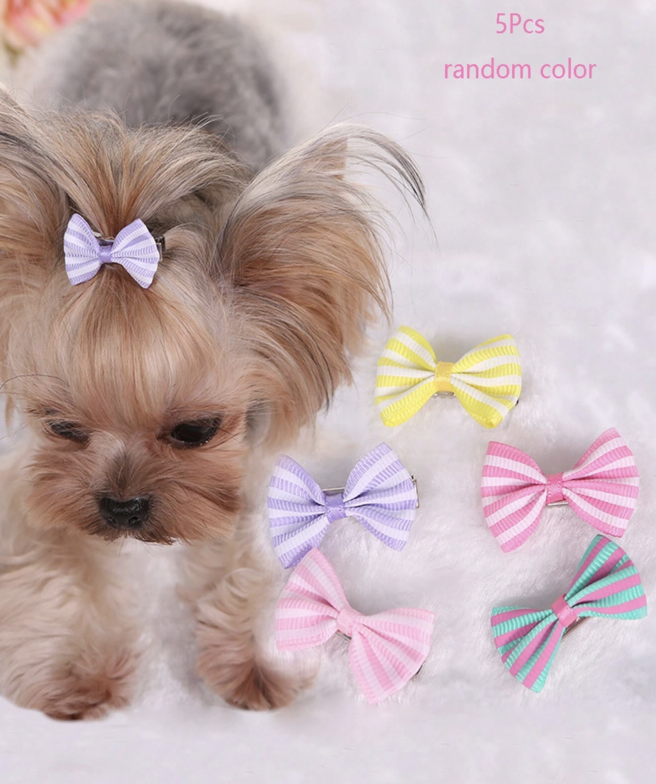 犬猫用ヘアクリップ ストライプ柄 5個セット