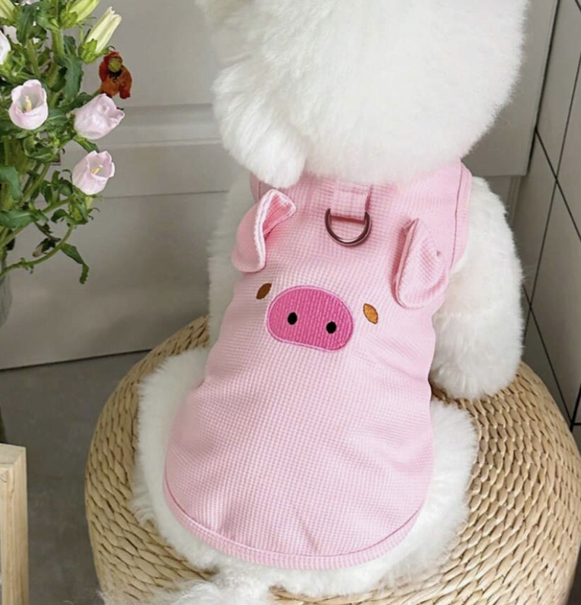 春夏服 刺繍入りベスト リードホール付き猫犬用