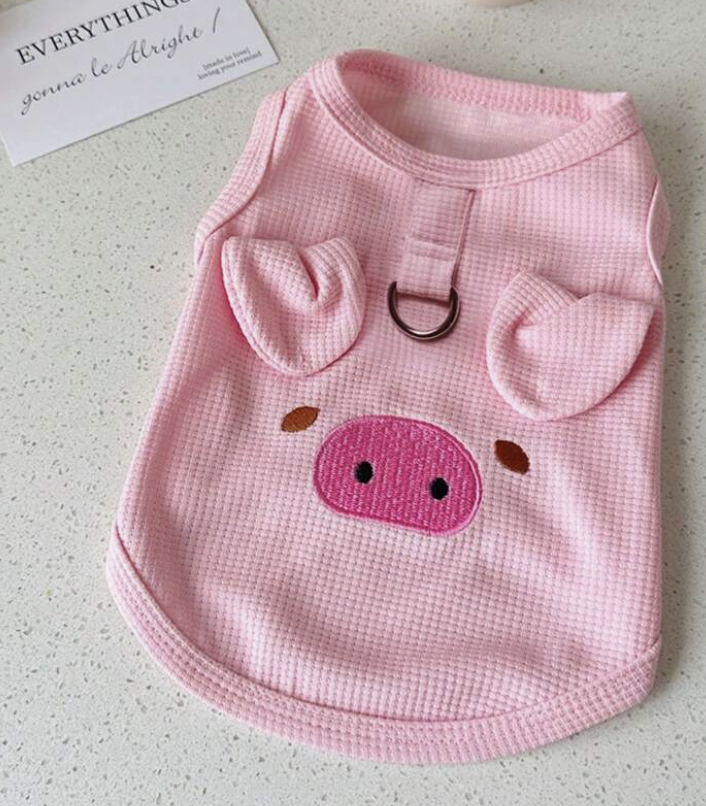 春夏服 刺繍入りベスト リードホール付き猫犬用