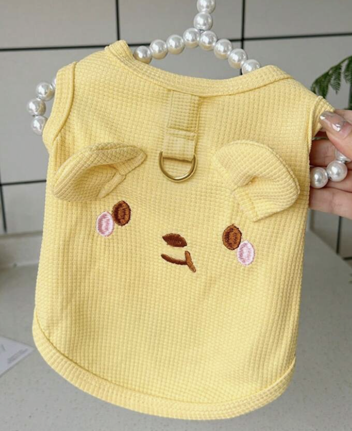 春夏服 刺繍入りベスト リードホール付き猫犬用