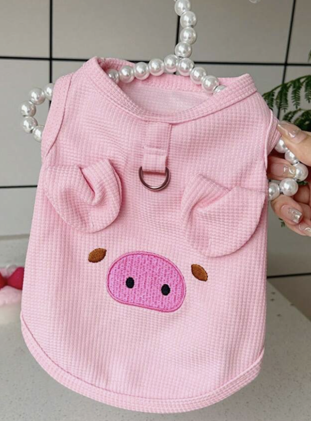 春夏服 刺繍入りベスト リードホール付き猫犬用