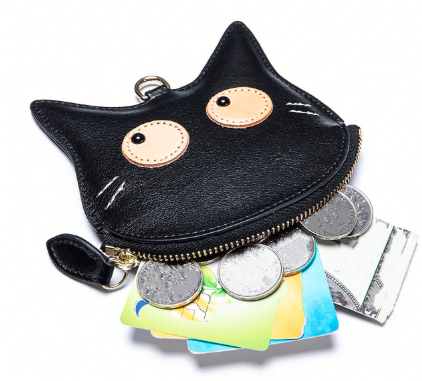 マルチカードスロット付き かわいい ファッション フェイクレザー コイン 猫 カードバッグ