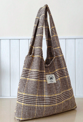 レジャーファッション アカデミックスタイル チェック柄 トートバッグ 大容量 ダブルハンドル