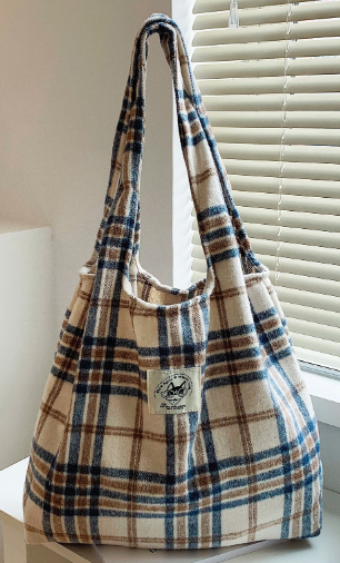 レジャーファッション アカデミックスタイル チェック柄 トートバッグ 大容量 ダブルハンドル