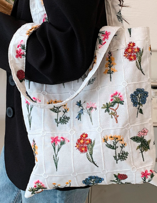 ヴィンテージフローラル刺繍 カジュアルトートバッグ 通勤やアウトドアに適しています