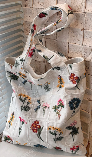 ヴィンテージフローラル刺繍 カジュアルトートバッグ 通勤やアウトドアに適しています