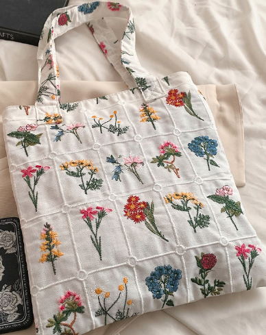 ヴィンテージフローラル刺繍 カジュアルトートバッグ 通勤やアウトドアに適しています